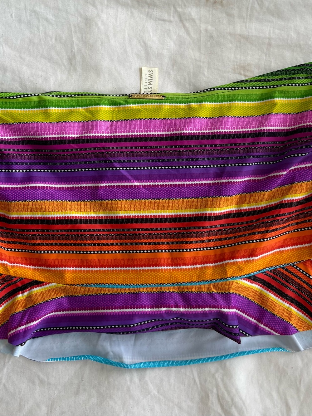 Swimsuits For All Vibrant Multi-Stripe Mini Skirt in Green, Purple, Orange, Pink